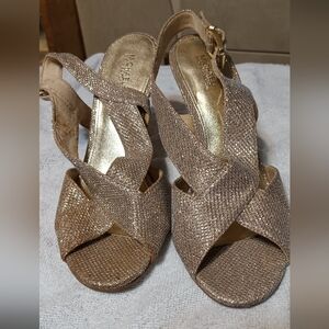 Michael Kors "Becky" gold glitter sandals Sz 7.5m slightly used.